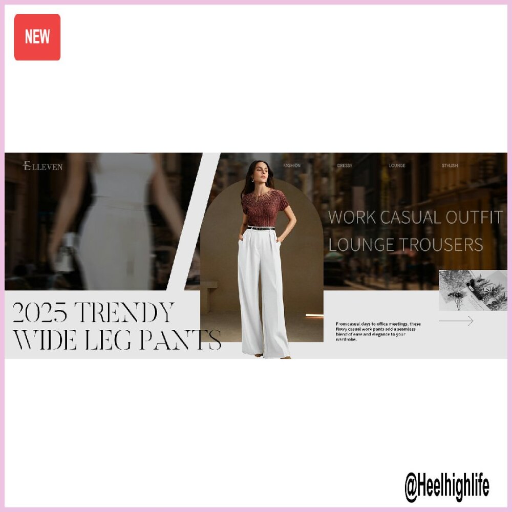 Women's Wide Leg Dress Pants High Waist Elastic Back Flowy Trousers - Picture 8 of 8